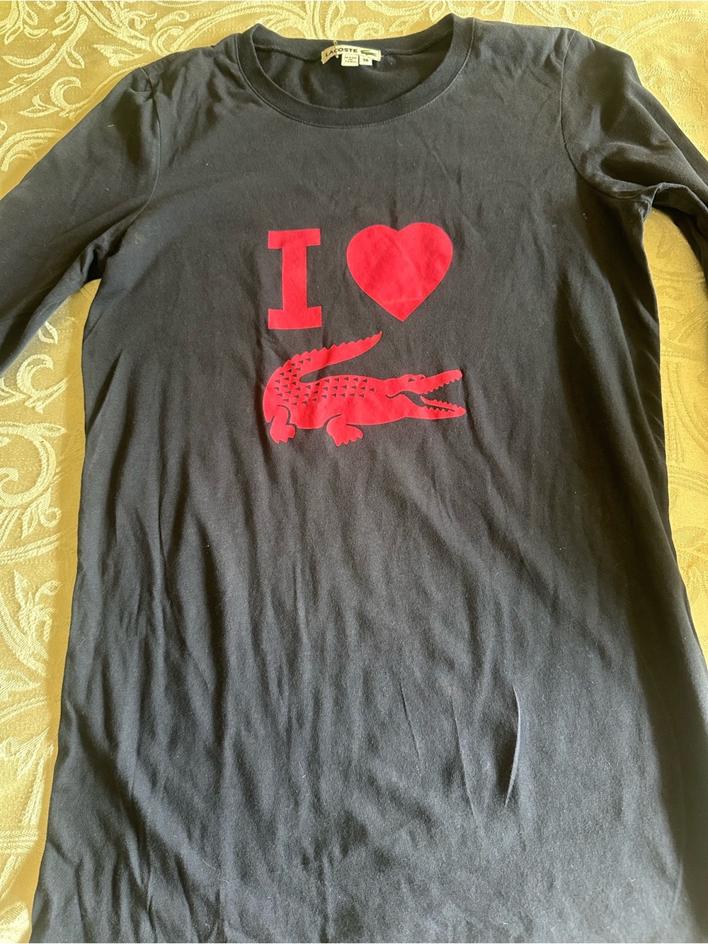 Lacoste Long-Sleeve Navy Tee with Pink Heart & Crocodile Graphic